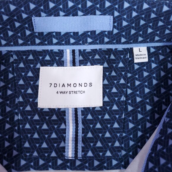 7 Diamonds Mens Large 4 Way Stretch Kyro Short Sleeve Shirt Geometric Triangle - Picture 13 of 16
